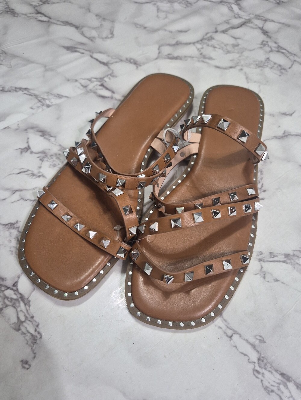 Studded Brown Slide Sandals